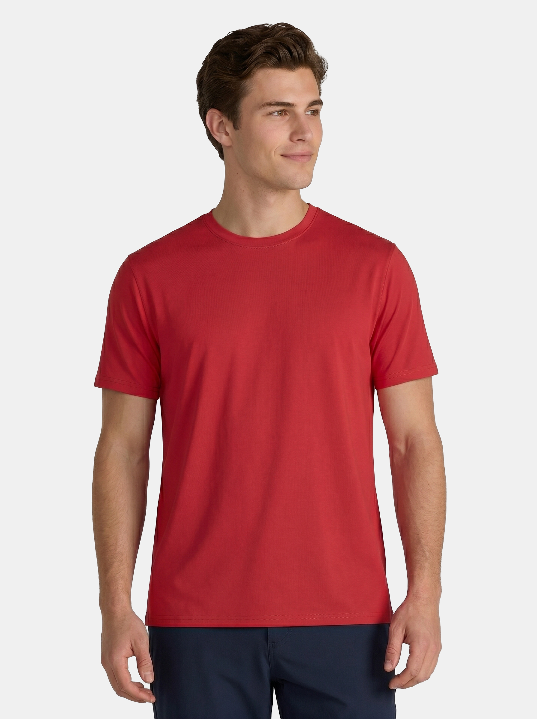 Man wearing a red t-shirt on a white background
