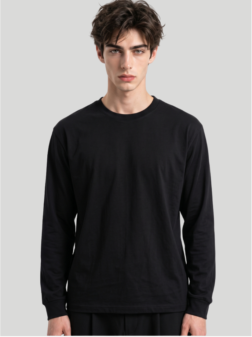 Black - Men Long Sleeve Cotton Tee