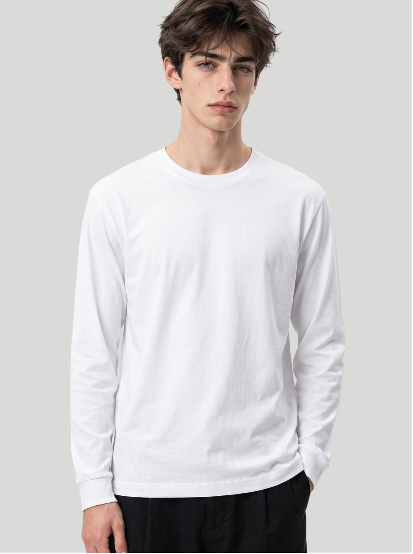 White - Men Long Sleeve Cotton Tee