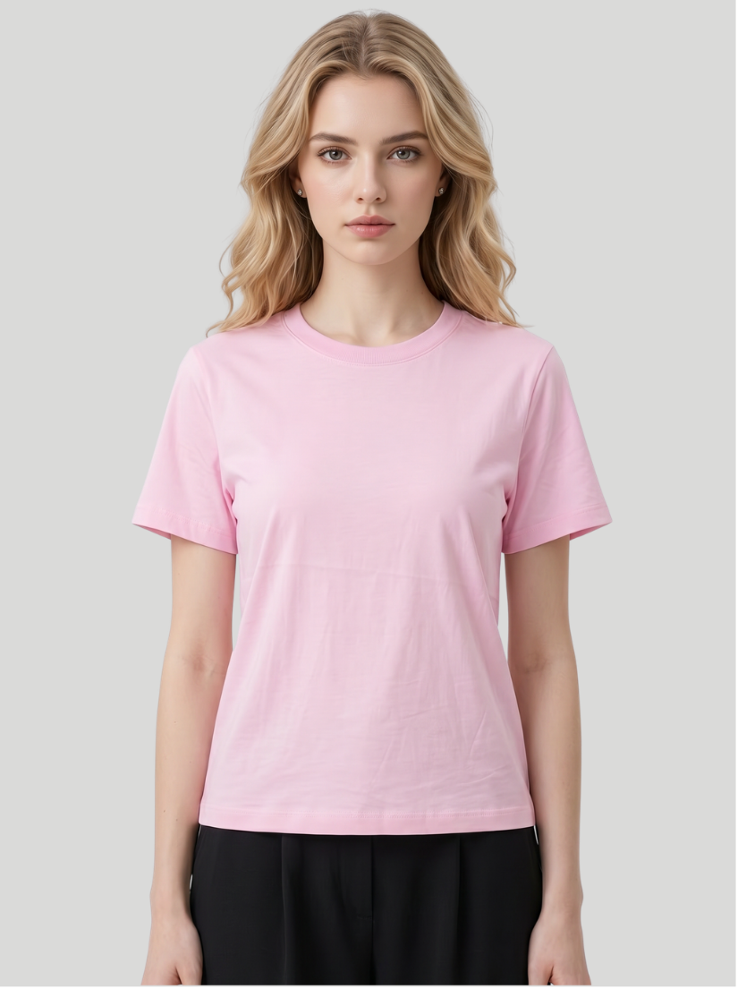 Pink - Women Box Cut Cotton Tee