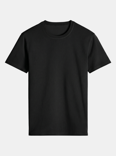 Black t-shirt on a light gray background