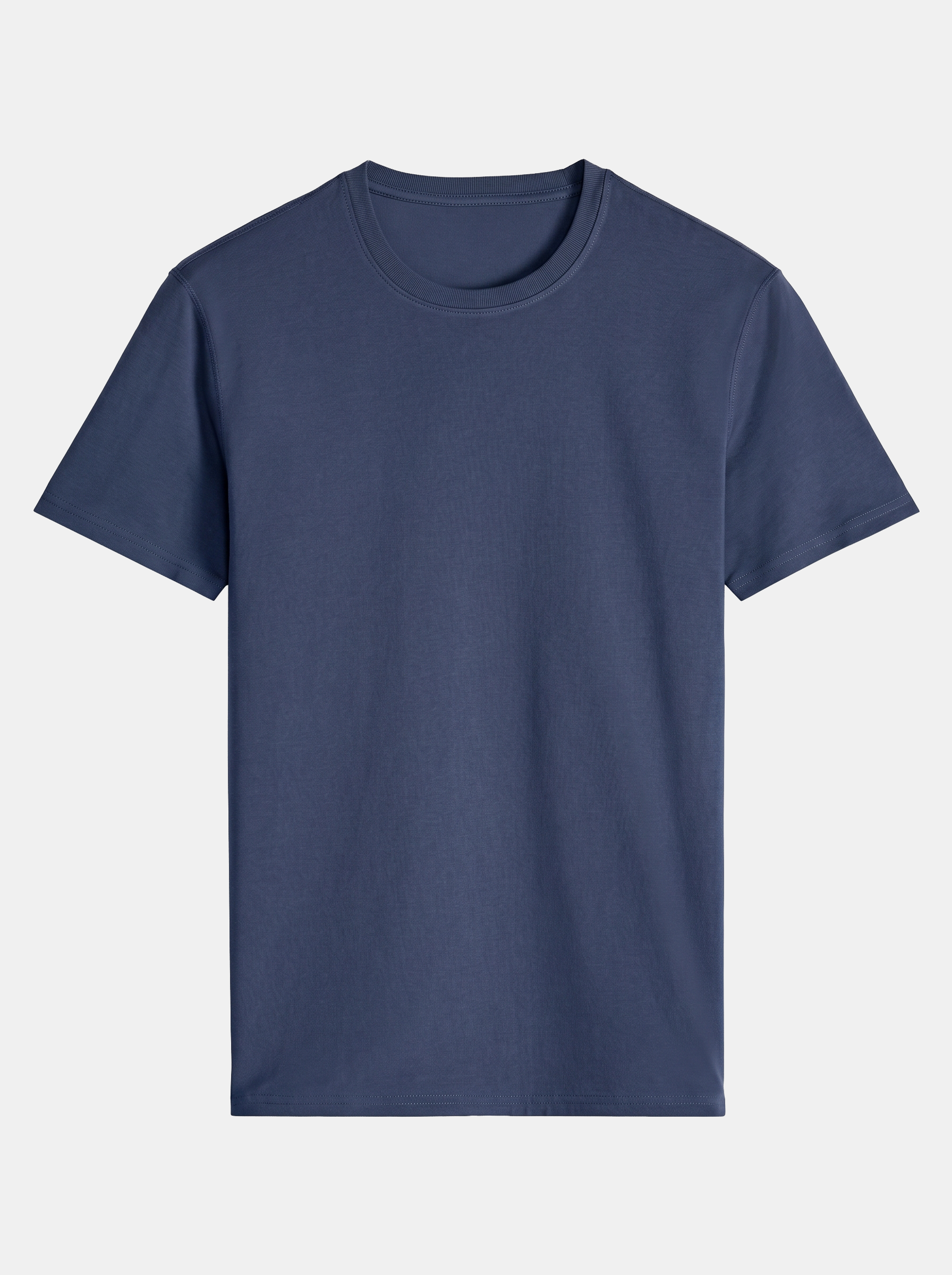 Navy blue t-shirt on a light gray background