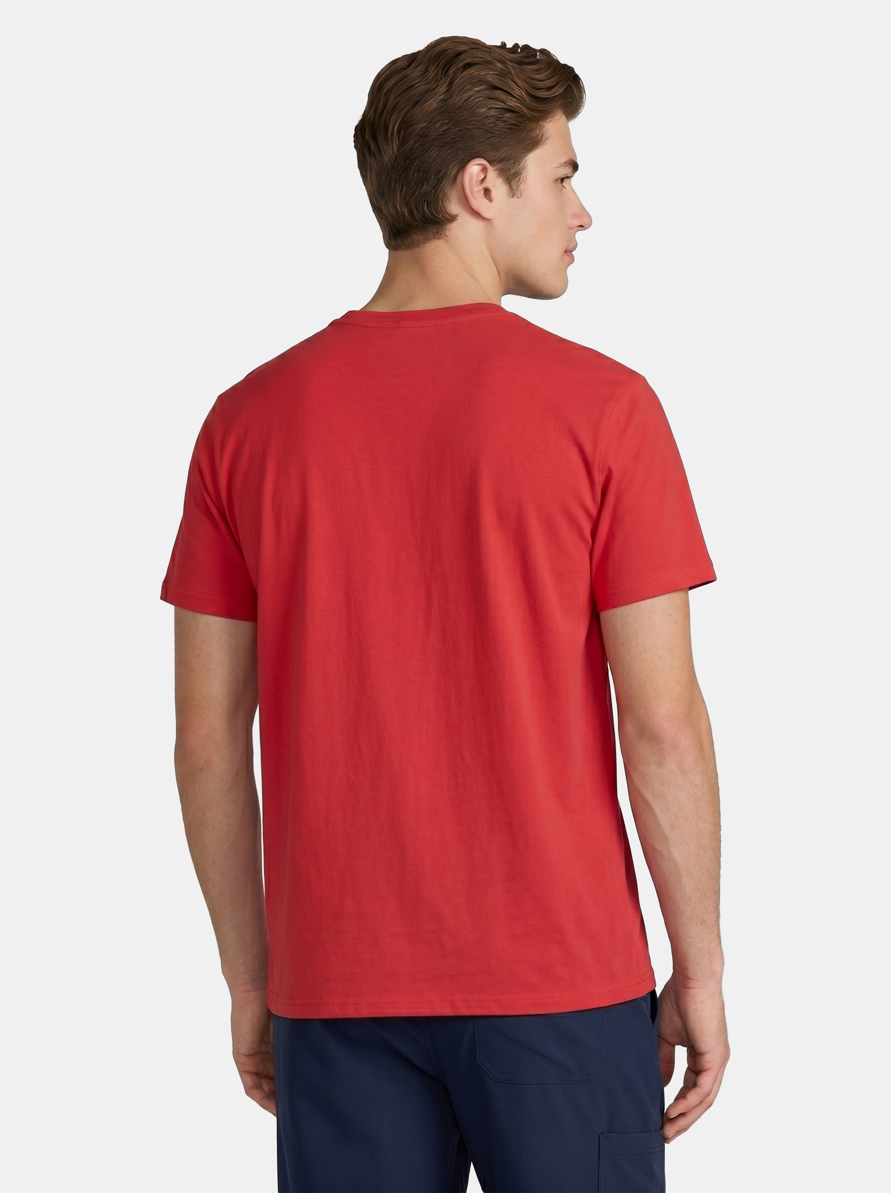 Man wearing a red t-shirt on a white background