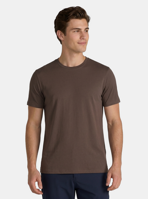 Man wearing a brown t-shirt on a white background