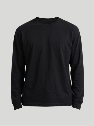 Black - Men Long Sleeve Cotton Tee