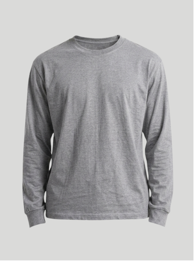 Gray - Men Long Sleeve Cotton Tee