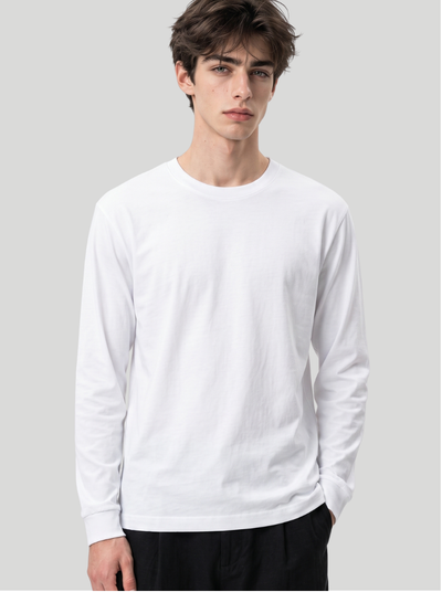 White - Men Long Sleeve Cotton Tee