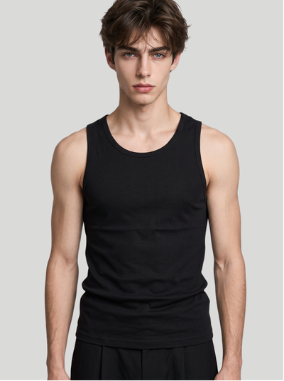 Black - Men Cotton Tank