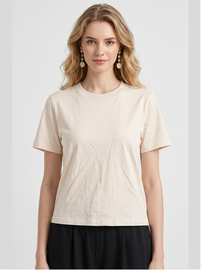 Sand - Women Box Cut Cotton Tee